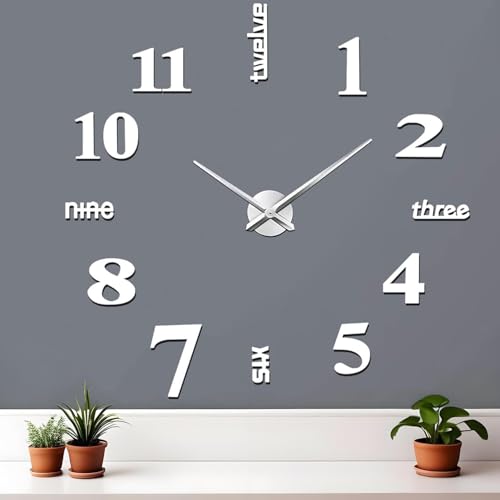 Coraltree DIY Moderne Mute große Wanduhr 3D Aufkleber Home Office Decor Geschenk（Größe 90CM-1.8M Größe Selbstanpassung） (Silver) von Coraltree