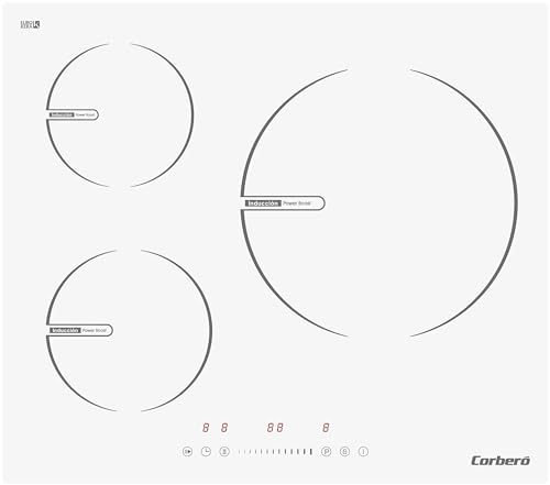 Corberó CCIG10033W Induktionskochfeld, 3 Zonen, 7400 W, Touch-Steuerung, 3 Booster, Steuerung Slider, Doppelzone, 30 cm, Timer 99 m, automatische Sicherheitsabschaltung, Sicherheitsverriegelung von Corbero