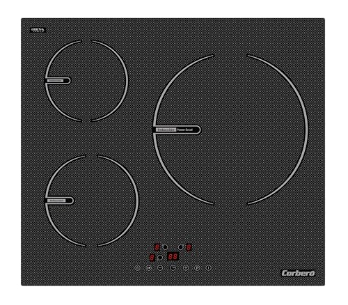 Corberó CCIG3BL603 Induktionskochfeld, 3 Zonen, 6000 W, Pause- und Haltefunktion, Touch-Steuerung, 1 Booster, große Zone 30 cm, Timer, automatische Sicherheitsabschaltung, Sicherheitsschloss von Corbero