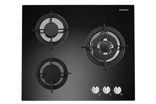 Corberó CPCGY2303N Gas-Platte, Leistung 7 kW, 3 Feuer, Butangas, Schwarz, Wokzone, Gusseisen-Grill, Sicherheitsventil, automatische Sicherheitsabschaltung von Corbero