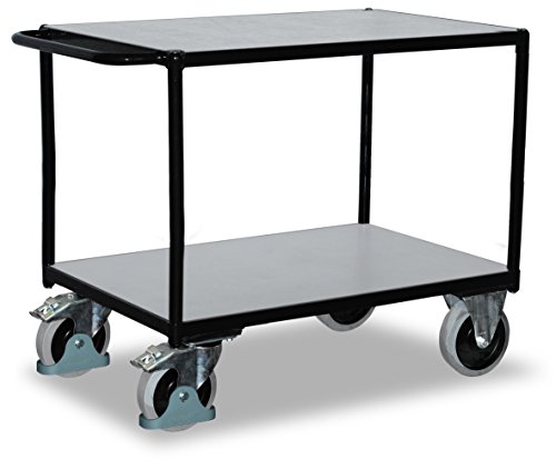 Schwerer ESD Tischwagen mit 2 Ladeflächen Traglast (kg): 500 Ladefläche: 1000 x 600 mm RAL 7024 Graphitgrau von VARIOfit