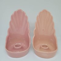 Paar Abingdon #614 Reflektor Kerzenhalter-Pink-Vintage Keramik Made in Usa von CordovaVintage