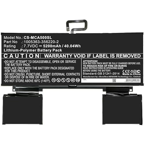 CoreParts Ersatzteil Battery for Microsoft Tablet 40.04Wh Li-Pol 7.7V 5200mAh, W125994145 (40.04Wh Li-Pol 7.7V 5200mAh Black for Microsoft Tablet Surface A50) von CoreParts