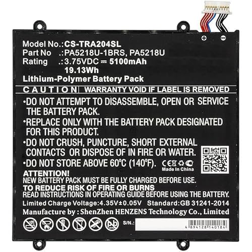 CoreParts Ersatzteil Battery for Toshiba Tablet 19.13Wh Li-Pol 3.75V 5100mAh, W125994207 (19.13Wh Li-Pol 3.75V 5100mAh Black for Toshiba Tablet Excite A204, Excite A204 AT10-B) von CoreParts