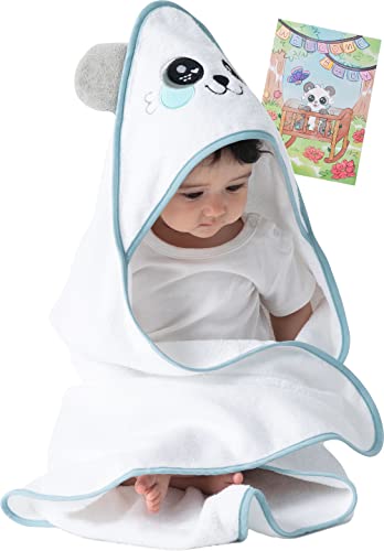 corimori - Niedliches Baby Handtuch, warmes Badetuch mit Kapuze und Grußkarte Geschenk-Set MEI der Panda, 75 x75 cm, Weiß von corimori