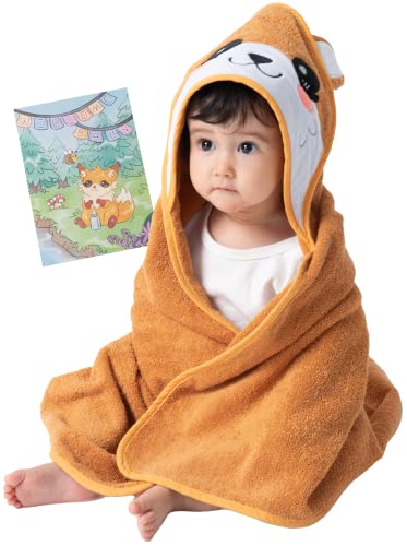 corimori - Süßes Baby Handtuch, Kapuzenhandtuch für Kleinkinder mit Grußkarte, Geschenk-Set Faye der Fuchs, 75 x75 cm, Orange von corimori