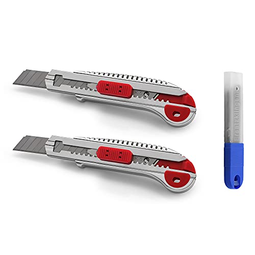 Corintian Cuttermesser Set inkl. Ersatzklingen - 2 Messer mit jeweils 5 Klingen in integriertem Automatik-Magazin - 10 Ersatzklingen ideal geeignet für Klebeband, PVC Bodenbelag, Teppich, vieles mehr von Corintian