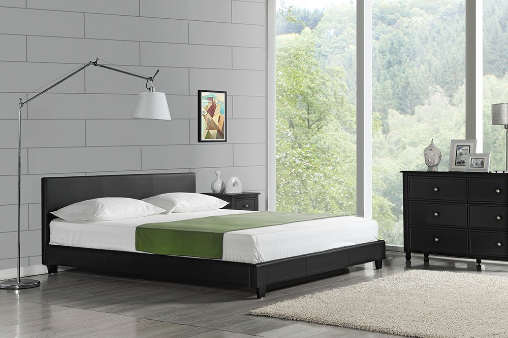 Corium Polsterbett, Doppelbett mit Lattenrost 160x200cm in schwarz Kunstleder von Corium