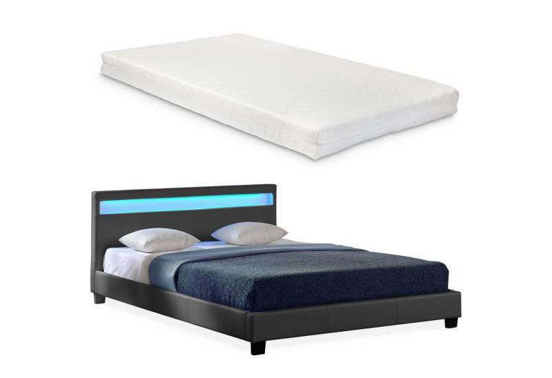 Corium Polsterbett (Bett und Matratze), LED-Bett »Paris« mit Matratze 180x200cm dunkelgrau von Corium