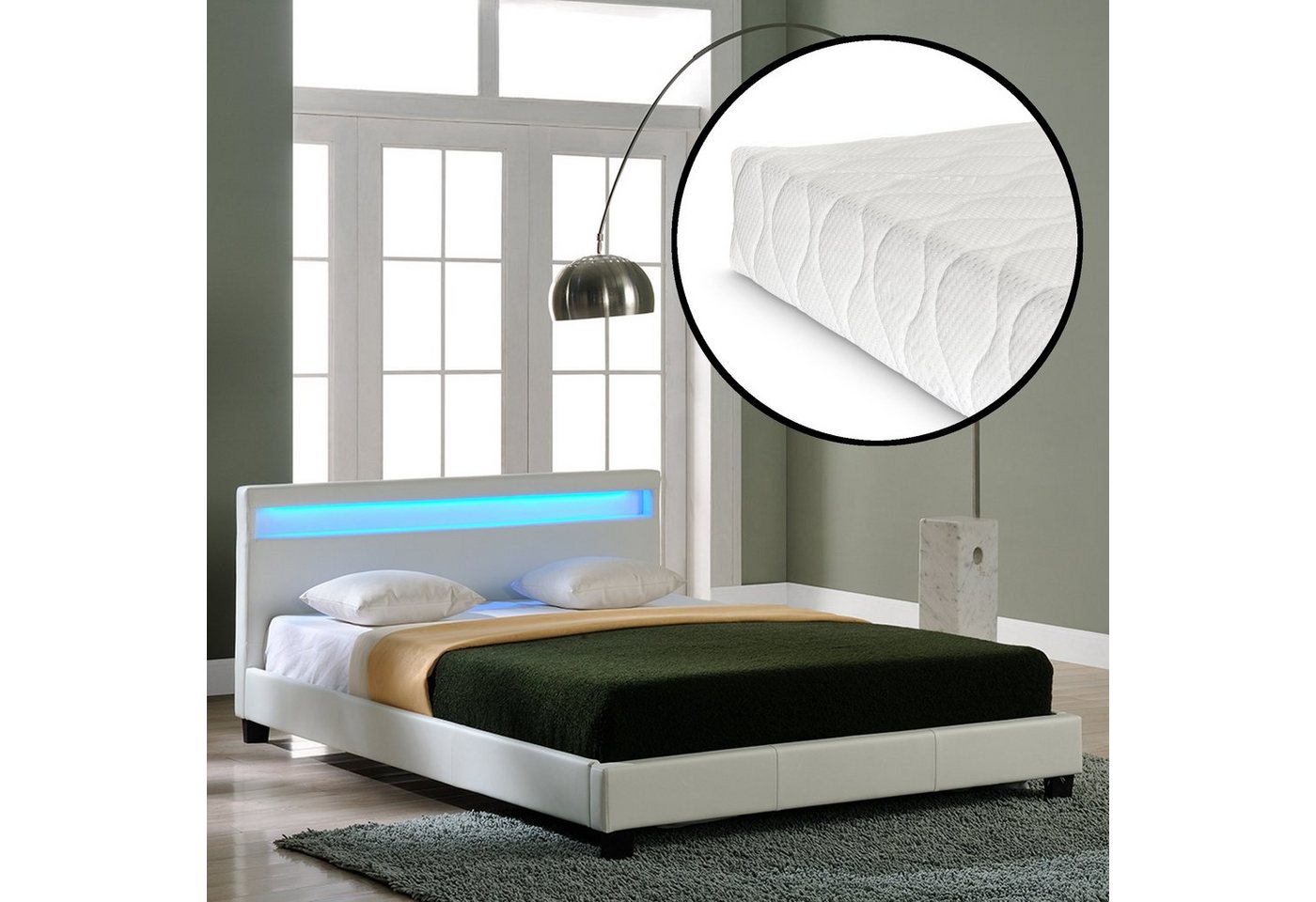 Corium Polsterbett (Bett und Matratze), LED-Bett »Paris« mit Matratze 180x200cm weiß von Corium