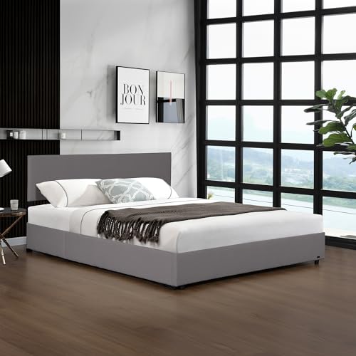 Corium Polsterbett Juva Bettgestell mit aufklappbarem Lattenrost Bettrahmen Cord Schlafzimmer 160x200 cm Grau von Corium