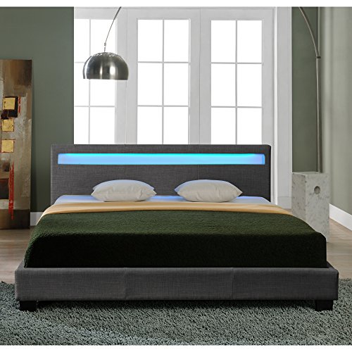 Corium Textil Doppelbett mit LED-Beleuchtung Polsterbett 140x200cm Bettgestell mit Lattenrost Stoff Bett von Corium