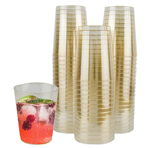 Coriver 55 Stück Partybecher Set, Plastik Mehrwegbecher Weingläser mit Goldglitter, 10 OZ Hartplastik Cocktailbecher -für Cocktailgläser Dessert Getränke Party Hochzeiten Geburtstage von Coriver