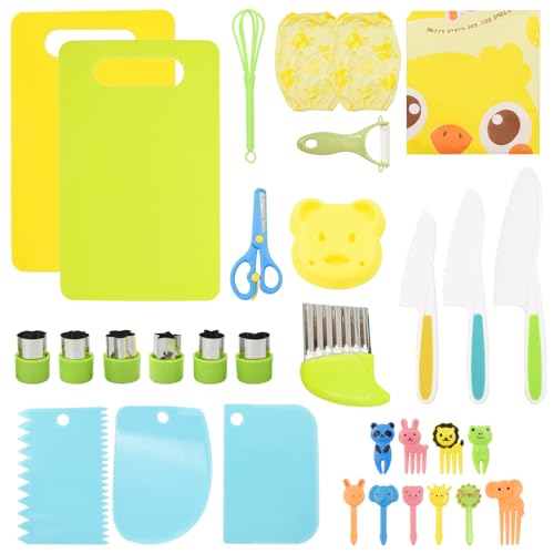 Coriver Kindermesser, 32 teiliges Kinder Sicherheit Küchenmesser, Kinder Messer zum Kochen und Schneiden von Obst, Schneidemesser Schneidebrett Kinder Kochset, Montessori Messer für ab 3 Jahre von Coriver