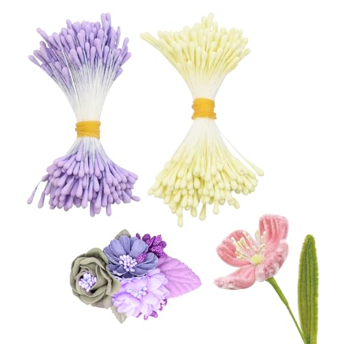 Coriver Künstliche Blumen Staubblätter, 350 Stück Blumen Pfeifenreiniger, Doppelköpfe Staubblätter, Blumen Staubblätter für Bastelprojekte, Blumenstrauß-Zubehör für DIY-Hochzeit (lila+gelb) von Coriver