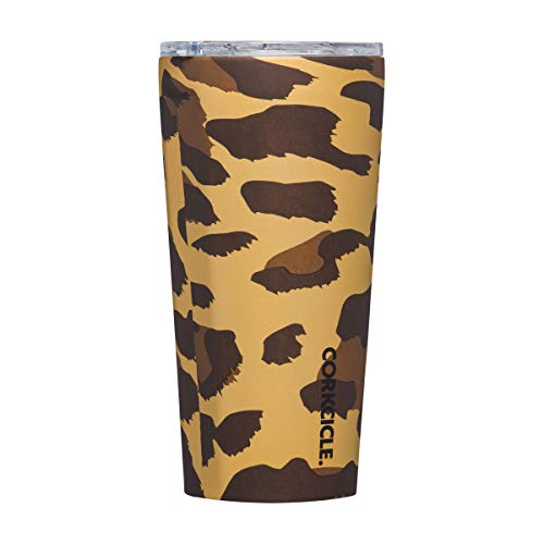 Corkcicle Tumbler dreifach isolierter Edelstahl-Reisebecher, BPA-frei, hält Getränke 9 Stunden kalt und 3 Stunden heiß, 473 ml, Luxus-Leopard von Corkcicle