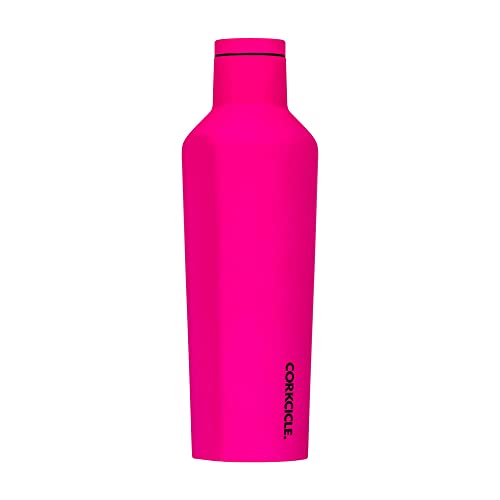 Corkcicle Kantine – Dreifach isolierte Edelstahlflasche mit Strohhalm, hält 25+ Stunden kalt und 12 Stunden heiß – auslaufsicher, wiederverwendbar, BPA-frei, spülmaschinenfest – Neonrosa, 475 ml von Corkcicle