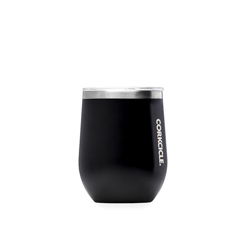 Corkcicle Weinglas ohne Stiel, dreifach isolierter Edelstahl, griffig, rutschfester Boden, hält Getränke für 9 Stunden gekühlt, mattschwarz, 300 ml von Corkcicle