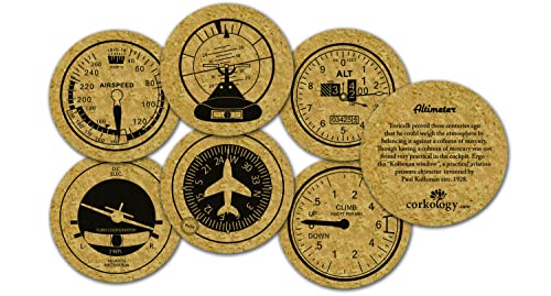 Corkology 445 Aviation Coasters Luftfahrt Set Untersetzer mit Fluginstrumenten, Kork, Cork von Corkology