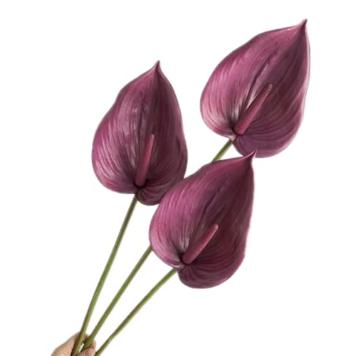 3 Stück künstliche Anthurium-Lilienblüten für Heimdekoration, Esstisch, Tafelaufsatz, Abschlussball, Party-Dekoration (lila) von Corkwaw