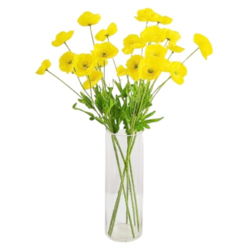 Corkwaw Künstliche Mohnblumen-Seide, 6 Stück, 6 Stück, 60 cm, fühlt sich echt an, für Ostern, Gedenktag, Tischdekoration, Mittelpunkt (gelb) von Corkwaw