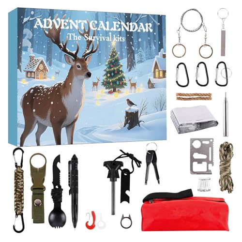 Adventskalender Survival Kit für Männer, Adventskalender Survival-Werkzeuge 24 Tage Weihnachts-Countdown mit Outdoor-Werkzeugen, Überraschungsgeschenke für Outdoor-Enthusiasten von Corlidea