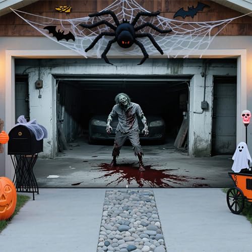 Halloween-Dekoration für Garagentor, Abdeckung für Garagentore, Halloween, große gruselige hängende Kulisse, Karneval, Banner, Wanddekoration, für den Außenbereich, Garten Halloween-Dekoration für Garagentor, Abdeckung für Garagentore, Halloween, große gruselige hängende Kulisse, Karneval, Banner, Wanddekoration, für den Außenbereich, Garten von Corlidea