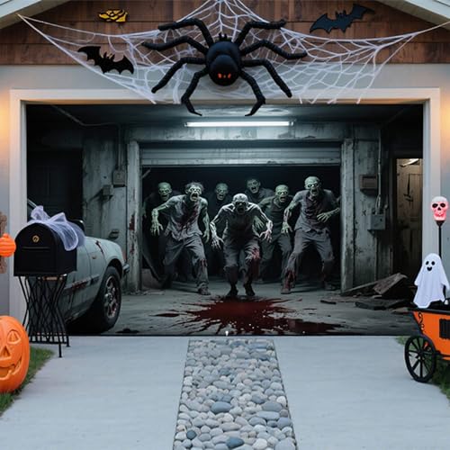 Halloween-Dekoration für Garagentor, Abdeckung für Garagentore, Halloween, große gruselige hängende Kulisse, Karneval, Banner, Wanddekoration, für den Außenbereich, Garten Halloween-Dekoration für Garagentor, Abdeckung für Garagentore, Halloween, große gruselige hängende Kulisse, Karneval, Banner, Wanddekoration, für den Außenbereich, Garten von Corlidea
