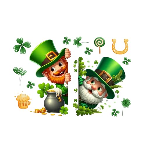 Corlidea St. Patricks Day Aufkleber, Fensteraufkleber, irisches Kleeblatt, Leprechaun Gnome, Shamrock Goldmünze, abnehmbar, Wandtattoo, St. Patricks Day, irischer Glücksbringer von Corlidea