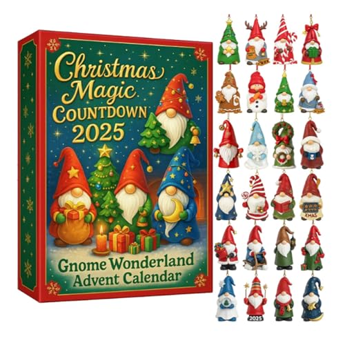 Weihnachts-Adventskalender Gnome 2025, Ornament zum Aufhängen, 24 Überraschungen zum Sammeln, Countdown-Kalender mit 24 Gnomen, Gonks Zwerge zum Dekorieren des Baumes von Corlidea