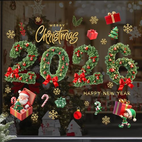 Weihnachtsaufkleber für Fenster, Weihnachtsaufkleber mit Weihnachtsmann und Zahlen 2026, Winteraufkleber, Weihnachtsdekoration für Partys Weihnachtsaufkleber für Fenster, Weihnachtsaufkleber mit Weihnachtsmann und Zahlen 2026, Winteraufkleber, Weihnachtsdekoration für Partys von Corlidea