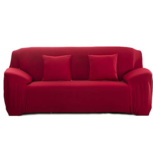 Cornasee Elastischer Sofabezug 2 Sitzer, Sofa-Überwürfe Sofahusse Couchhusse Spannbezug für Sofa mit Armlehne,Rot von Cornasee