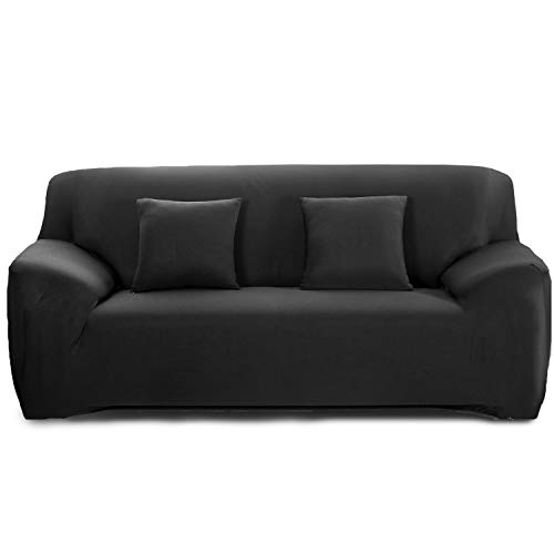 Cornasee Elastischer Sofabezug 2 Sitzer, Sofa-Überwürfe Sofahusse Couchhusse Spannbezug für Sofa mit Armlehne,Schwarz von Cornasee