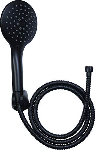 Cornat Brause-Set "Noir" - Black Edition - Handbrause 125 mm - 3 Strahlarten: Normal- & Sprühstrahl - Anti-Kalk & Wasserspareinsatz - 150 cm Brauseschlauch / Set für Dusche & Badewanne / TECBE3301 von Cornat