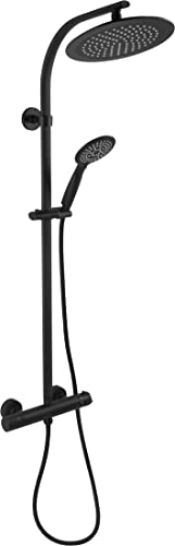 Cornat Komplettsystem Noir Style-Black Edition-Mit Thermostatarmatur-Handbrause mit 5 Strahlarten: Normal, Soft & Massage-Antikalk-Variables Steigrohr/Dusch-Komplettset / TECBE3422 von Cornat