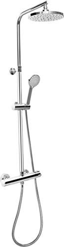 Cornat Dusch-Komplettsystem "Perfect Neo" - verchromt - Mit Thermostatarmatur - Handbrause mit 5 Strahlarten: Normal-, Soft-, Massagestrahl - Anti-Kalk - Variables Steigrohr / Duschsystem / TECBW3419 von Cornat