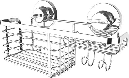 Cornat Duschkorb 3 in 1 - Kombi aus hohem & niedrigen Korb - Zur Wandmontage - 3 verschiedene Befestigungsoptionen mit Saugnapf, Klebepad & Bohren - Verchromt / Duschregal / Duschablage / T340273 von Cornat
