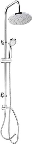 Cornat Duschsystem "Carballo" - verchromt - Runde Kopfbrause - Handbrause mit 5 Strahlarten: Normal-, Soft- und Massagestrahl - Anti-Kalk-Funktion / Dusch-Komplettset mit Steigrohr / SA330102 von Cornat