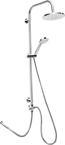 Cornat Duschsystem "Round Neo" - verchromt - Runde Kopfbrause - Handbrause mit 5 Strahlarten: Normal-, Soft- & Massagestrahl - Anti-Kalk - Variabler Bohrlochabstand / Dusch-Komplettset / TECBW3413 von Cornat