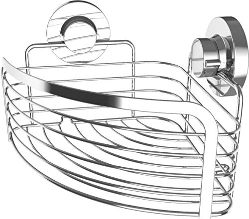 Cornat Eckkorb 3 in 1 - Extra hoher Korb - Zur Eckmontage - 3 verschiedene Befestigungsoptionen mit Saugnapf, Klebepad & Bohren - Verchromt / Duschregal / Duschablage / T340270, Chrom (Glänzend) von Cornat