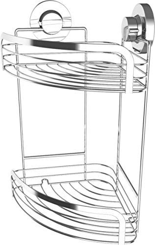 Cornat Eckkorb 3 in 1 - Zwei extra höhe Körbe - Zur Eckmontage - 3 verschiedene Befestigungsoptionen mit Saugnapf, Klebepad & Bohren - Verchromt / Duschregal / Duschablage / T340271 von Cornat