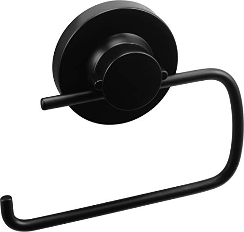 Cornat T3402611 WC-Papierhalter 3 in 1 Style-3 Verschiedene Befestigungsoptionen mit Saugnapf, Klebepad & Bohren-Ohne Deckel Klopapierhalter/Toilettenpapierhalterung, Schwarz (matt) von Cornat