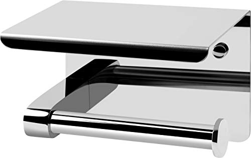 Cornat WC-Papierhalter - Mit Ablage 143 x 100 mm - 2 verschiedene Befestigungsoptionen mit Klebepad & Bohren - Verchromt - Legierter Stahl/ Klopapierhalter / Toilettenpapierhalterung / T364203 von Cornat