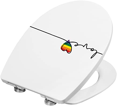 Cornat WC-Sitz "Love" - Klassisch weißer Look mit Regenbogen-Dekor - Pflegeleichter Thermoplast - Quick up & Clean Funktion - Absenkautomatik / Toilettensitz / Klodeckel / KSDSC106 von Cornat