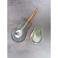 2Er Set Keramik Löffel Ablagen, Grün Und Blau, Handgefertigtes Geschenk von CorneliStudio