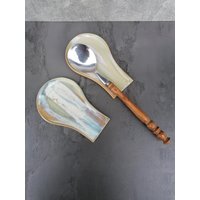 2Er Set Keramik Löffel Ablagen, Weiß, Beige Und Blau, Handgefertigtes Geschenk von CorneliStudio
