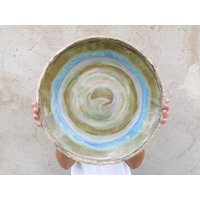 Extra Große Grüne Und Blaue Keramikschale, Obstschale, Xl Servierplatte Aus Keramik von CorneliStudio