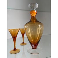 Wunderschönes Vintage Bernstein Glas Dekanter Set von CorneliaMercantile