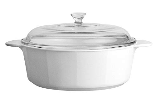 CorningWare Pyroceram Runder klassischer Kasserolle, Glaskeramik, 2,25 l, Kochtopf mit Griffen und Glasabdeckung, Weiß (Medium) von CORNINGWARE