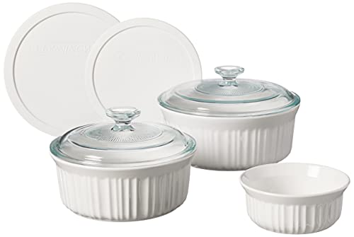 CorningWare French White 7-teiliges Keramik-Backformen-Set mit Deckel, splitter- und rissfeste Steinzeug-Backform, mikrowellen-, spülmaschinen-, ofen-, gefrier- und kühlschrankfest von CORNINGWARE